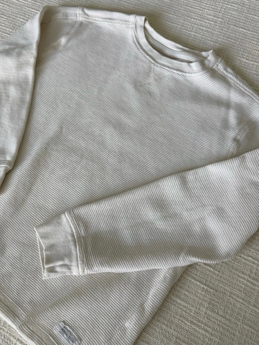Zara White Long Sleeve Ribbed Crewneck Top